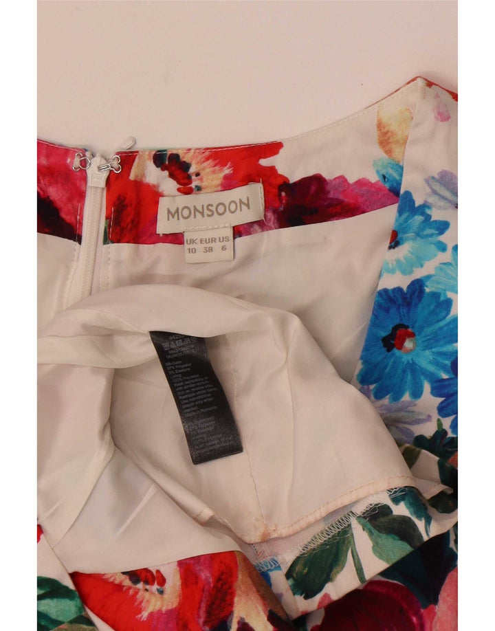 Monsoon Robe fourreau pour femme UK 10 Petit tissu floral blanc en polyester