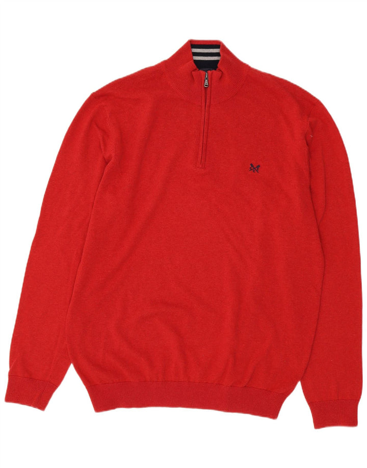 CREW CLOTHING Pull à col zippé pour homme en coton rouge 2XL