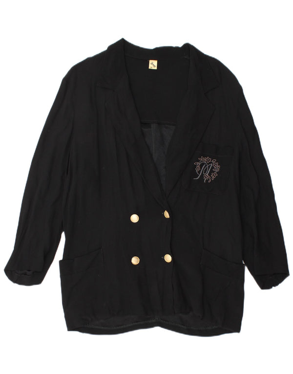Veste Blazer Double Boutonnage Femme Vintage IT 44 Acétate Noir Moyen