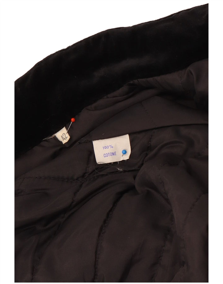 vintage Femme Velvet Bomber Jacket IT 42 Moyen Noir Coton