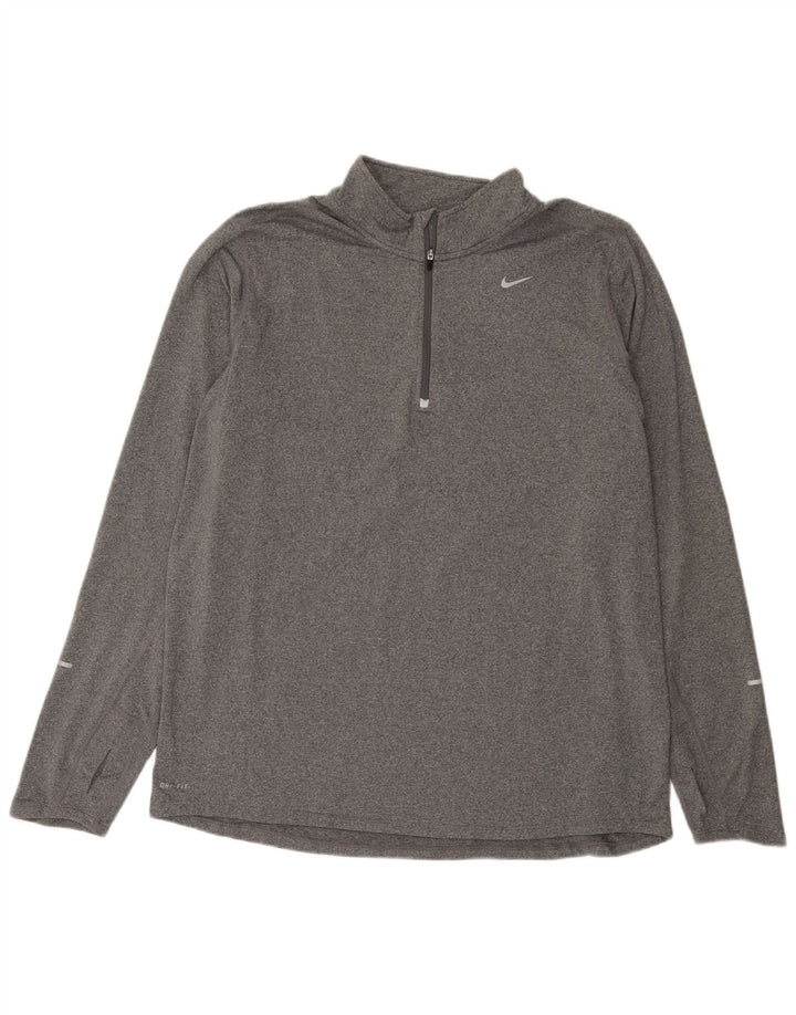 Nike Dri Fit Haut à col zippé à manches longues XL Gris chiné Polyester