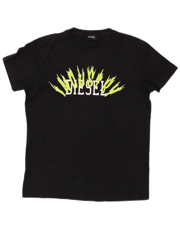 DIESEL T-Shirt Graphique Femme UK 14 Coton Noir Moyen
