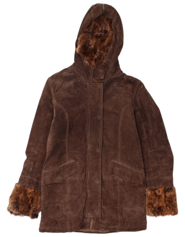 Conbipel Manteau à capuche en daim pour femme IT 44 Cuir marron moyen