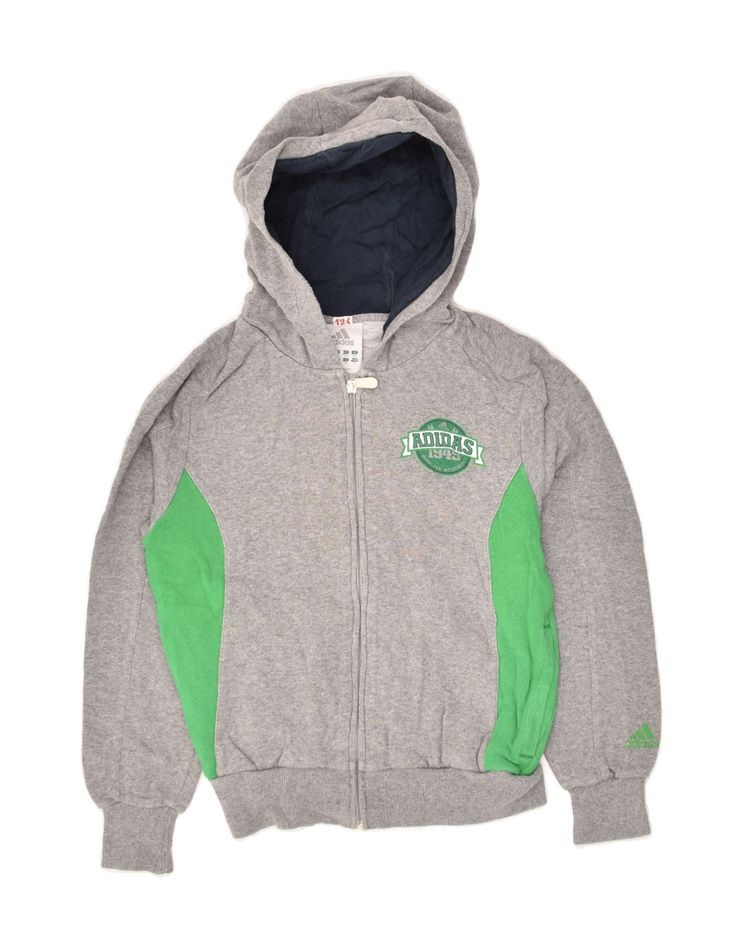 ADIDAS Boys Zip Hoodie Sweater 9-10 Years Grey Colourblock Cotton | Vintage Adidas | Thrift | Second-Hand Adidas | Used Clothing | Messina Hembry 