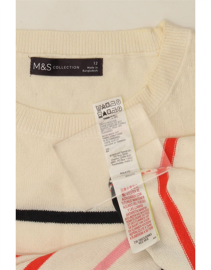 Marks & Spencer Pull ras du cou pour femme UK 12 Medium Blanc rayé