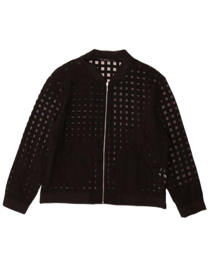Zara Womens See Through Bomber Jacket UK 16 Large Viscose Géométrique Noir