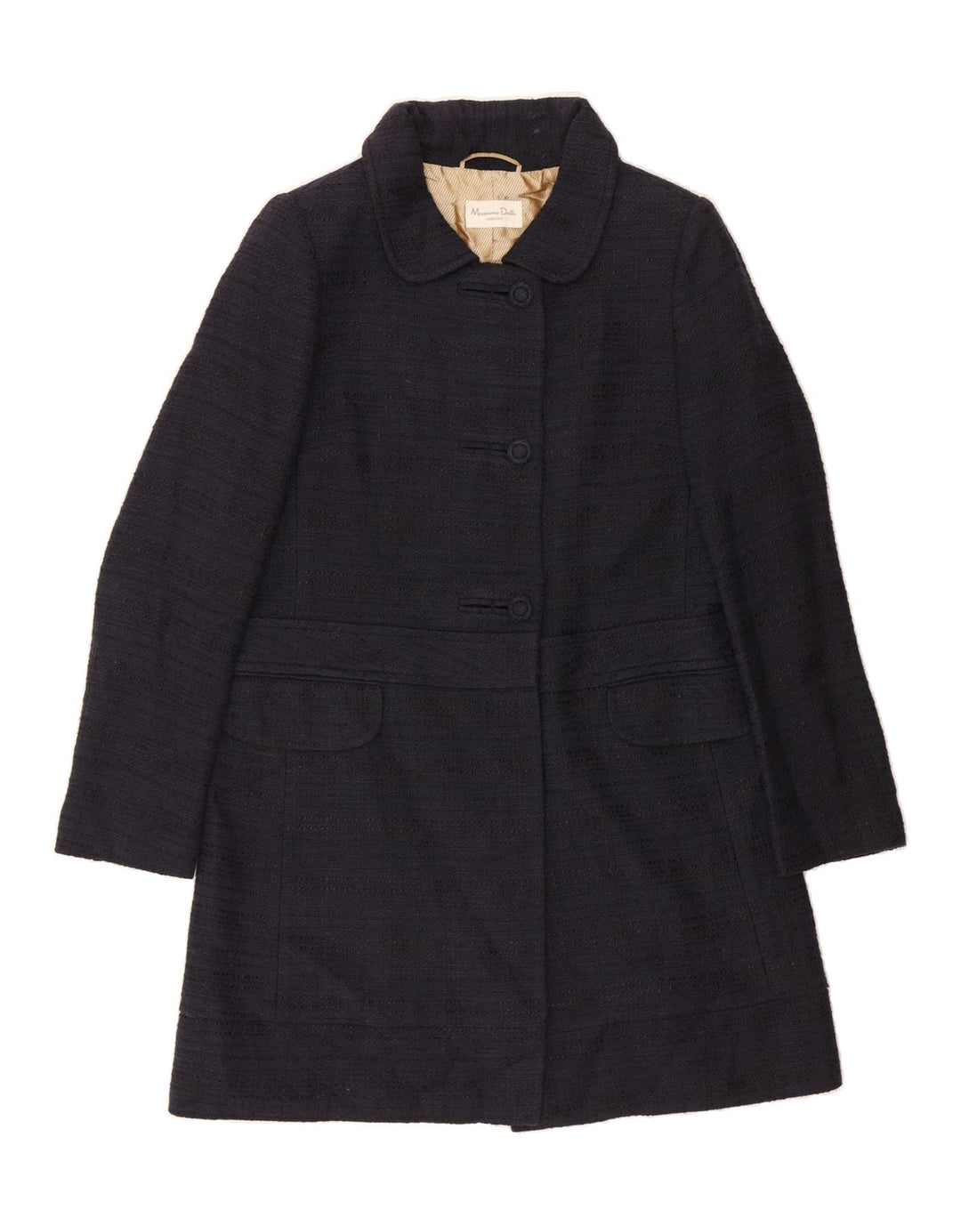 MASSIMO DUTTI Womens Overcoat EU 42 Large Navy Blue Cotton Vintage Massimo Dutti and Second-Hand Massimo Dutti from Messina Hembry 