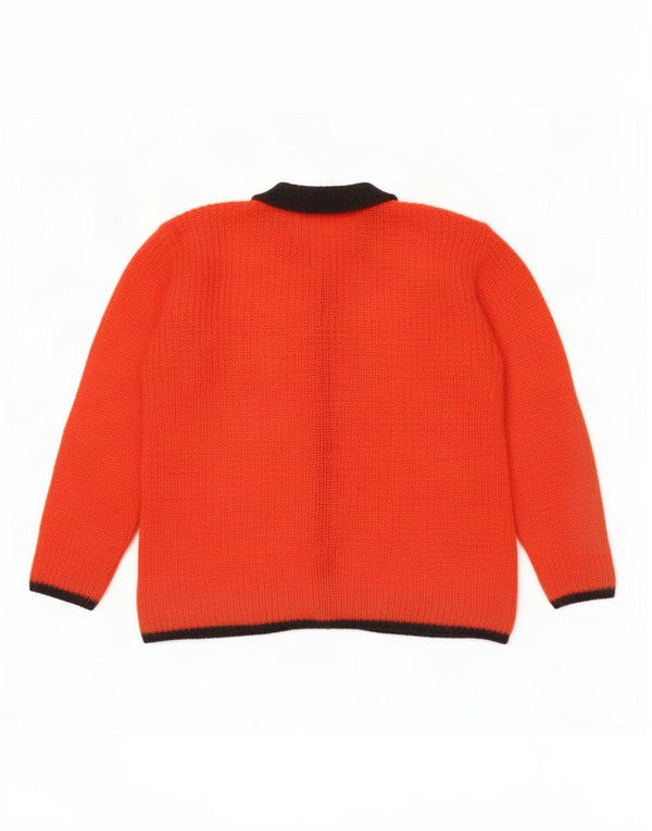 Vintage Womens Cardigan Sweater UK 14 Medium Orange Colourblock Mohair