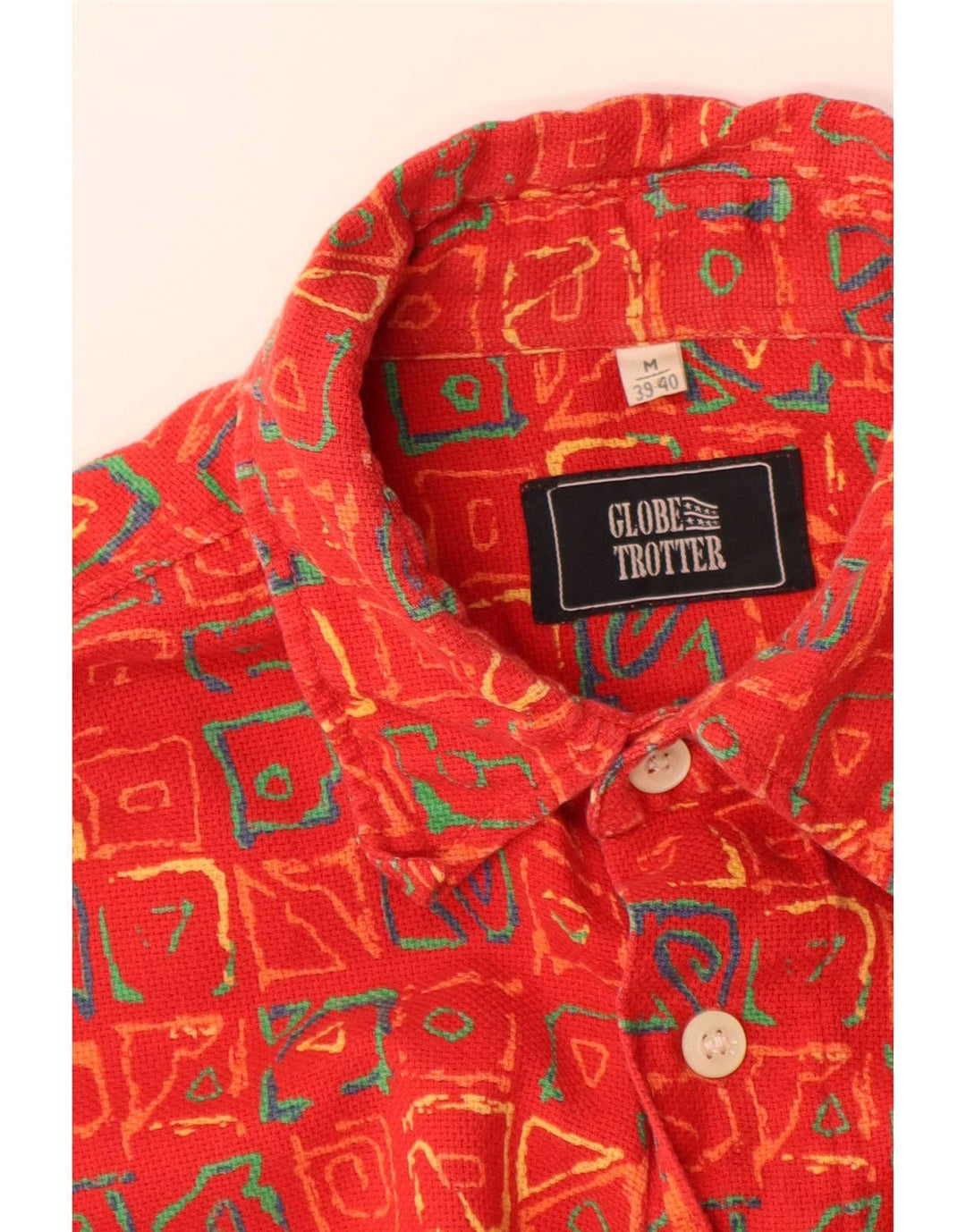 Globe Trotter Chemise à manches courtes pour homme Taille 39/40 Rouge moyen géométrique