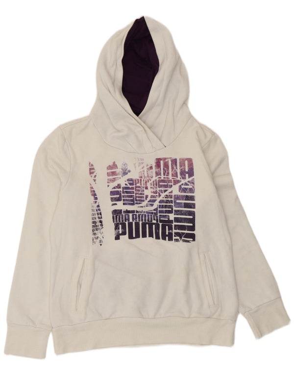 Puma Pull à capuche graphique pour femme UK 14 Large Blanc Coton