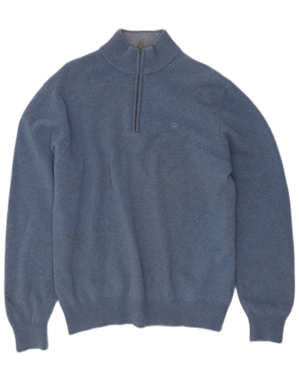 Hackett Pull à col zippé pour homme en laine bleue Large