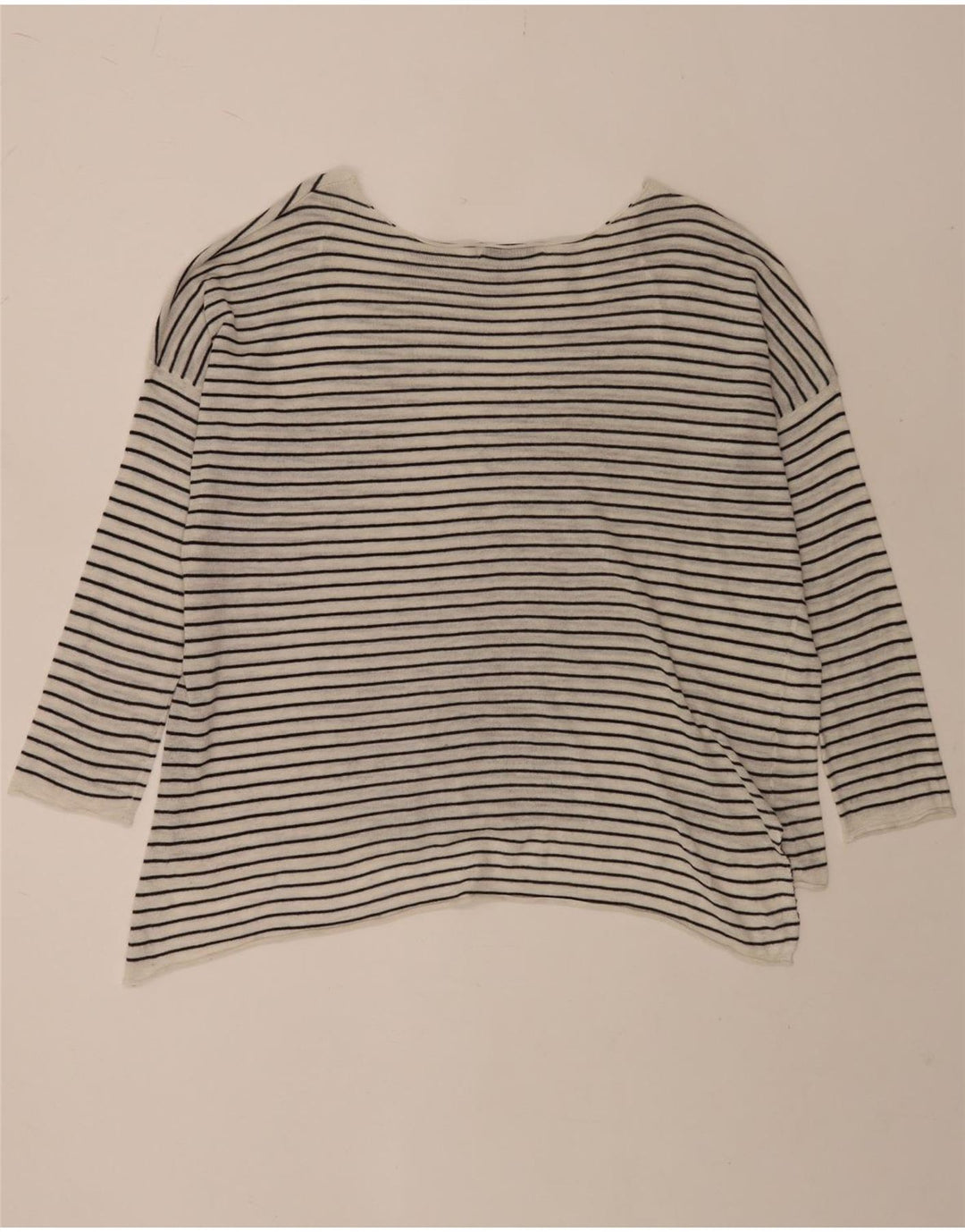 Zara Femme Haut Oversize Manches 3/4 UK 10 Petit Polyester Rayé Blanc