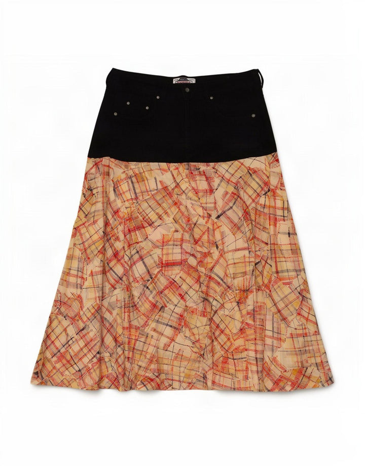 Jupe trapèze taille haute femme Vintage W30 Patchwork Beige moyen