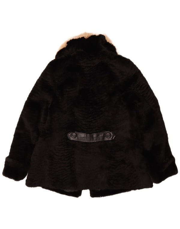 VINTAGE Veste en fausse fourrure femme UK 14 Moyen Noir