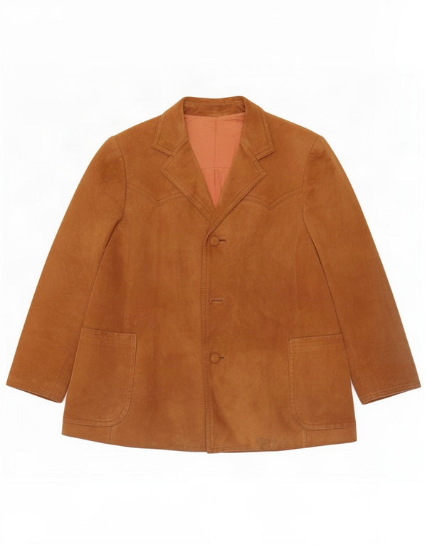 Vintage Mens 2 Button Suede Blazer Jacket UK 40 Large Brown Leather
