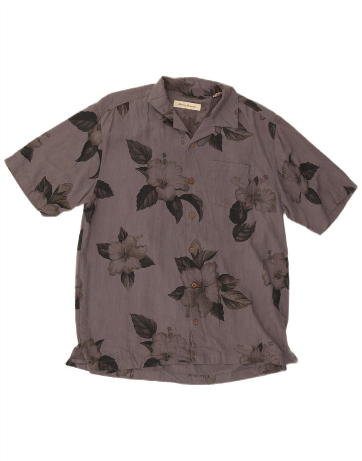 Tommy Bahama Chemise à Manches Courtes Homme Gris Moyen Soie Florale
