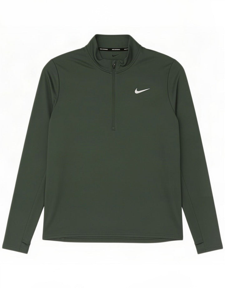 Nike Haut de survêtement à col zippé Dri Fit pour homme Large Vert Polyester