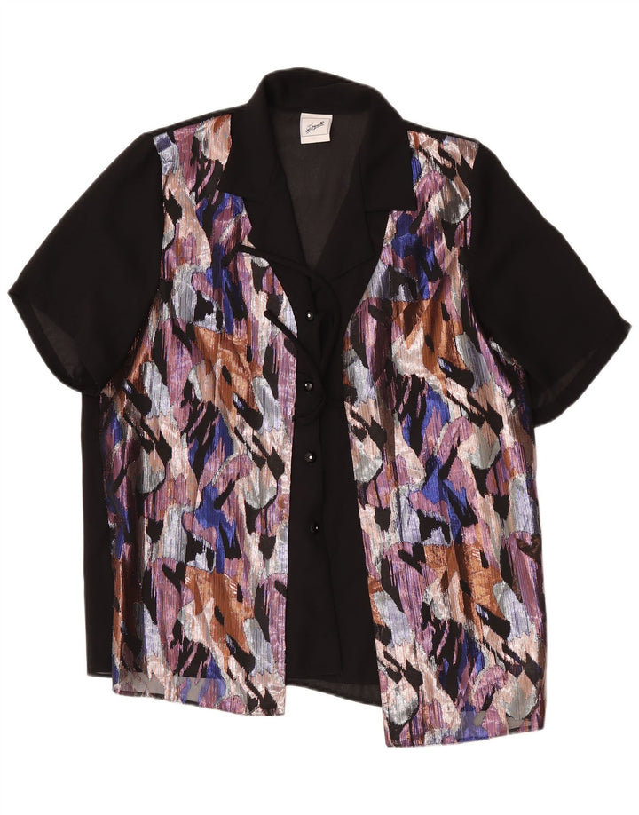 C&A Chemisier coupe décontractée à motif abstrait pour femme UK 16 Large Noir