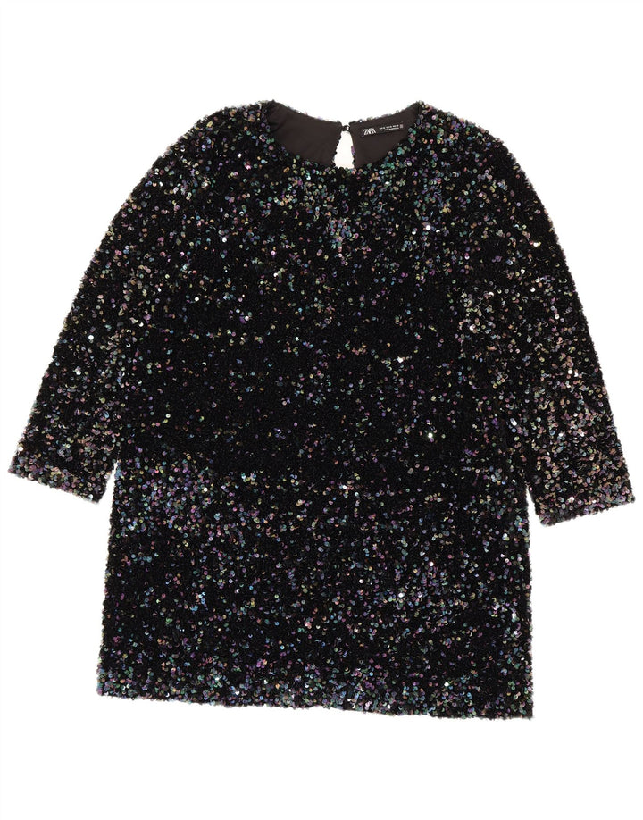 Zara Robe droite à paillettes à manches 3/4 pour femme UK 18 XL Polyester multicolore