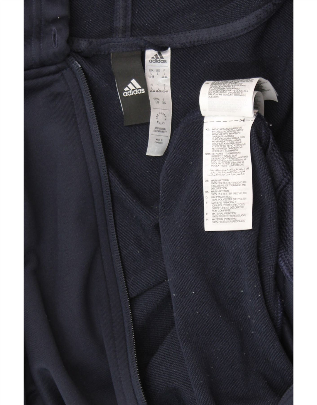 ADIDAS Pull à capuche zippé graphique pour femme UK 16/18 Large Bleu marine