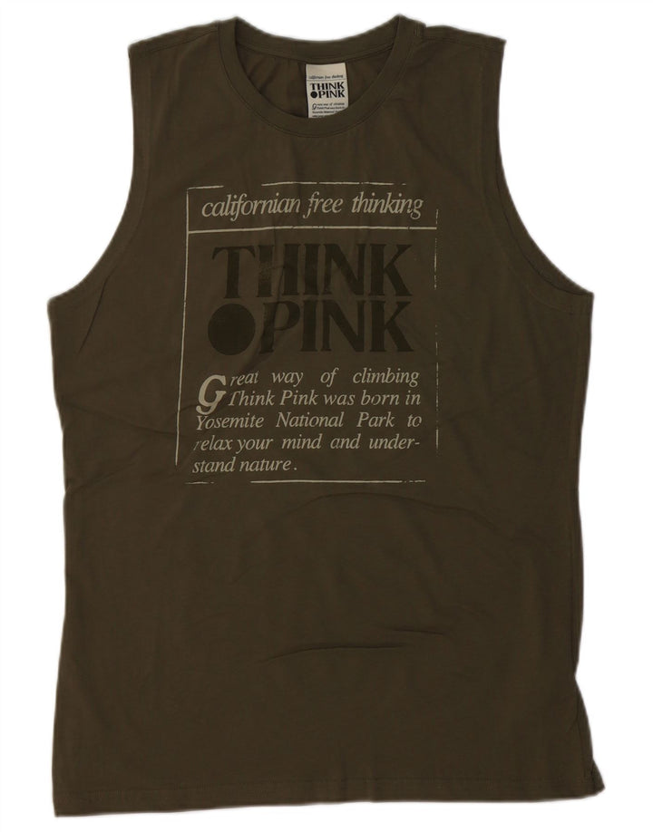 THINK PINK Débardeur Graphique Homme Grand Kaki Coton