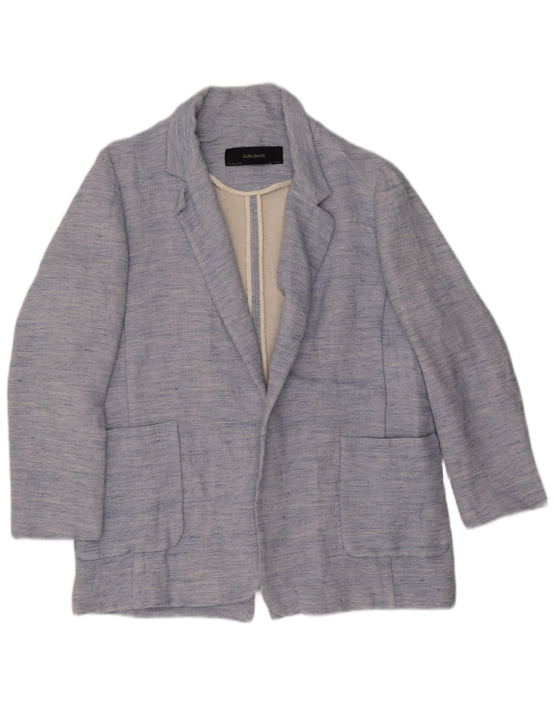 Zara Womens Open Blazer Jacket UK 14 Large Bleu Moucheté Acétate
