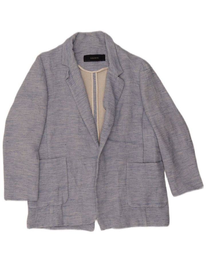 Zara Womens Open Blazer Jacket UK 14 Large Bleu Moucheté Acétate