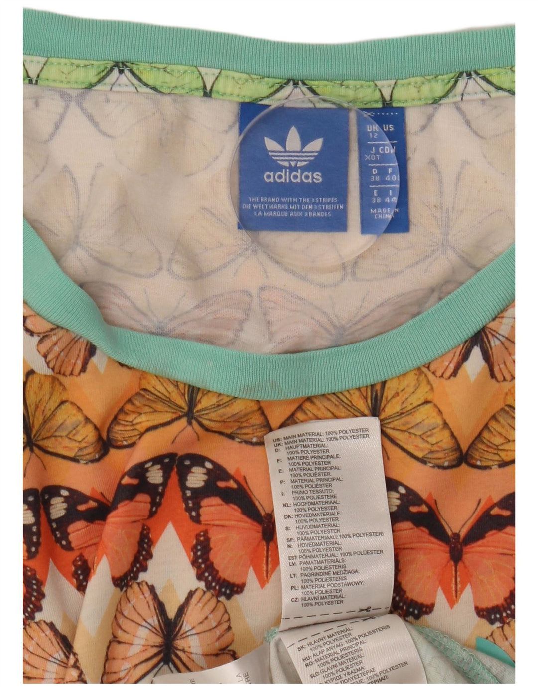 ADIDAS T-shirt graphique pour femme UK 12 Papillon multicolore moyen