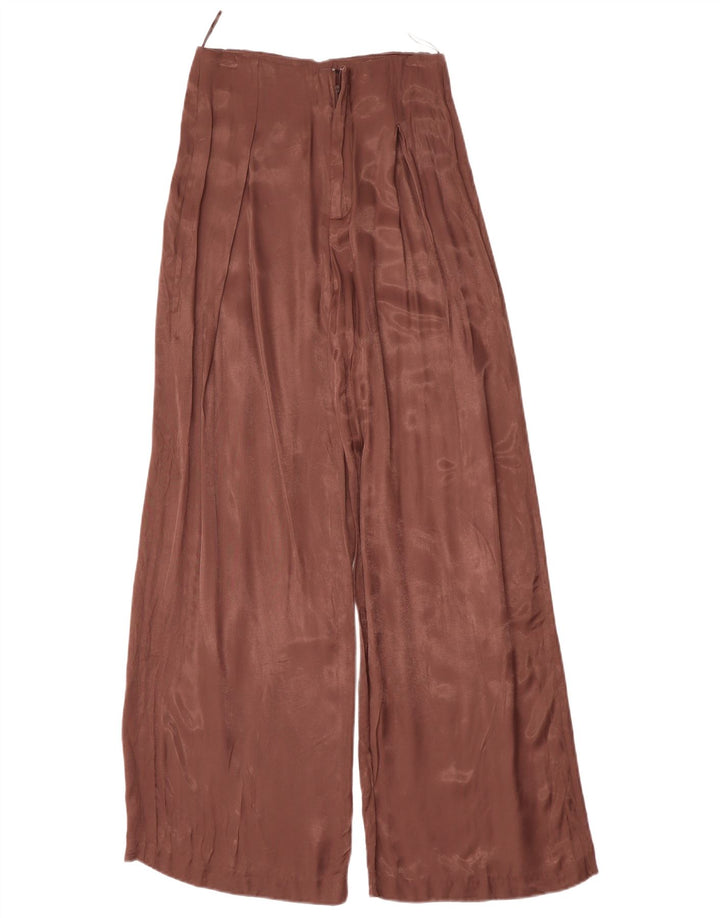 ZARA Pantalon décontracté à jambe large pour femme XS W24 L30 Marron Viscose