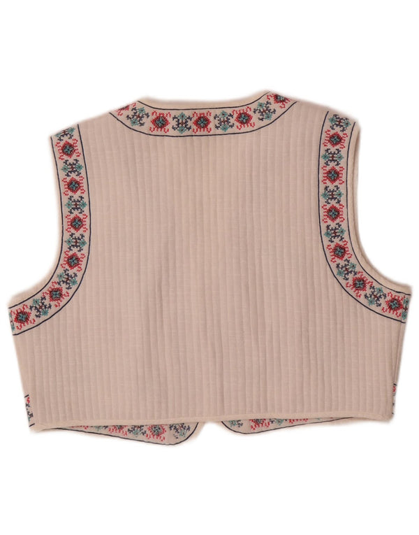 Zara Womens Crop Gilet UK 16 Grand Blanc Floral Ethnique