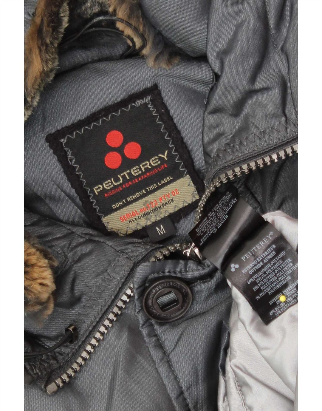 PEUTEREY Veste matelassée à capuche pour homme UK 38 Gris moyen Polyamide