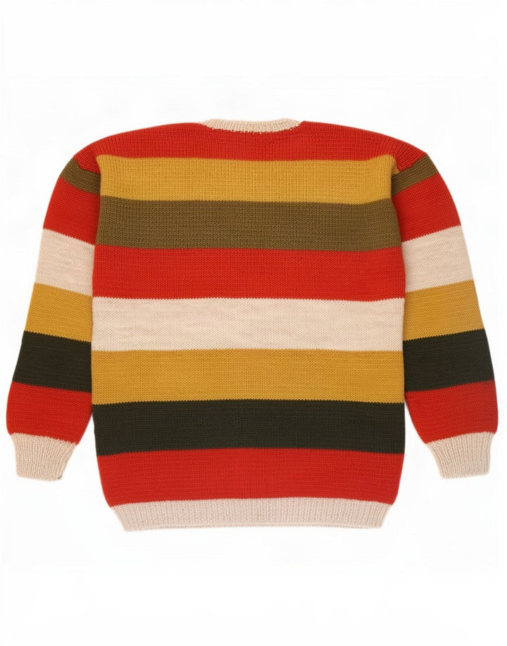 vintage Mens Crew Neck Jumper Pull Grand Multicolore Rayé
