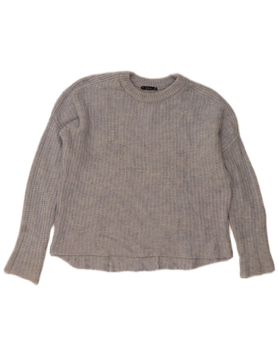 Zara Pull surdimensionné à col bateau pour femme UK 14 Bleu moyen moucheté