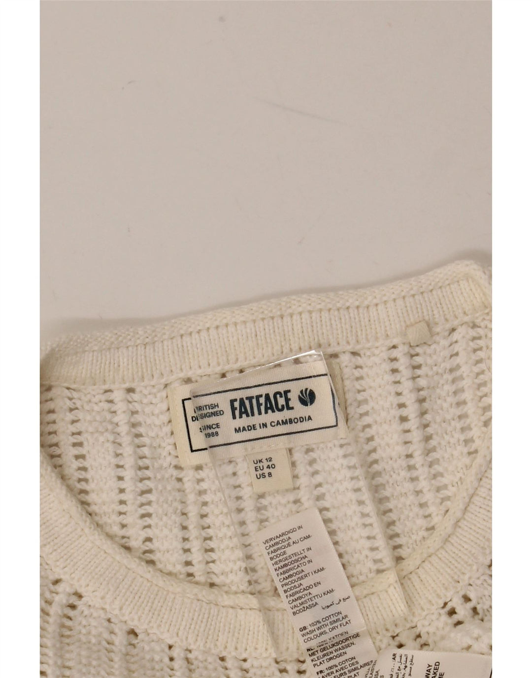 Fat Face Pull surdimensionné à col rond pour femme UK 12 Blanc moyen
