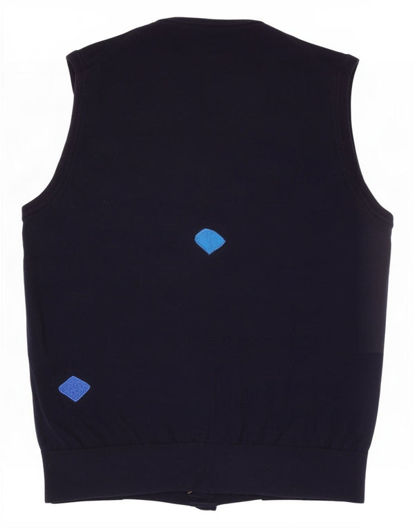 John Lewis Débardeur graphique pour femme UK 14 Laine mérinos bleu marine moyen