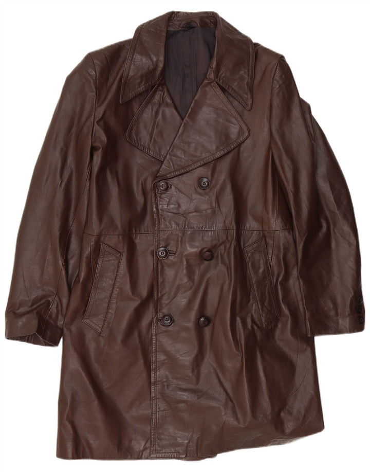 manteau en cuir double boutonnage vintage pour homme UK 36 Petit Marron