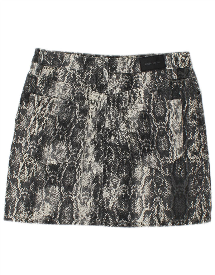 ZARA Femme Mini Jupe Moyen W30 Gris Animal Print Coton