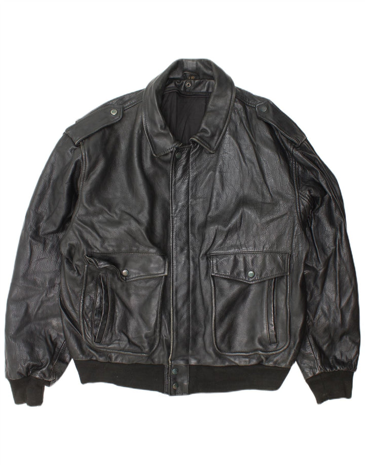 veste en cuir militaire vintage pour homme UK 42 XL Cuir noir