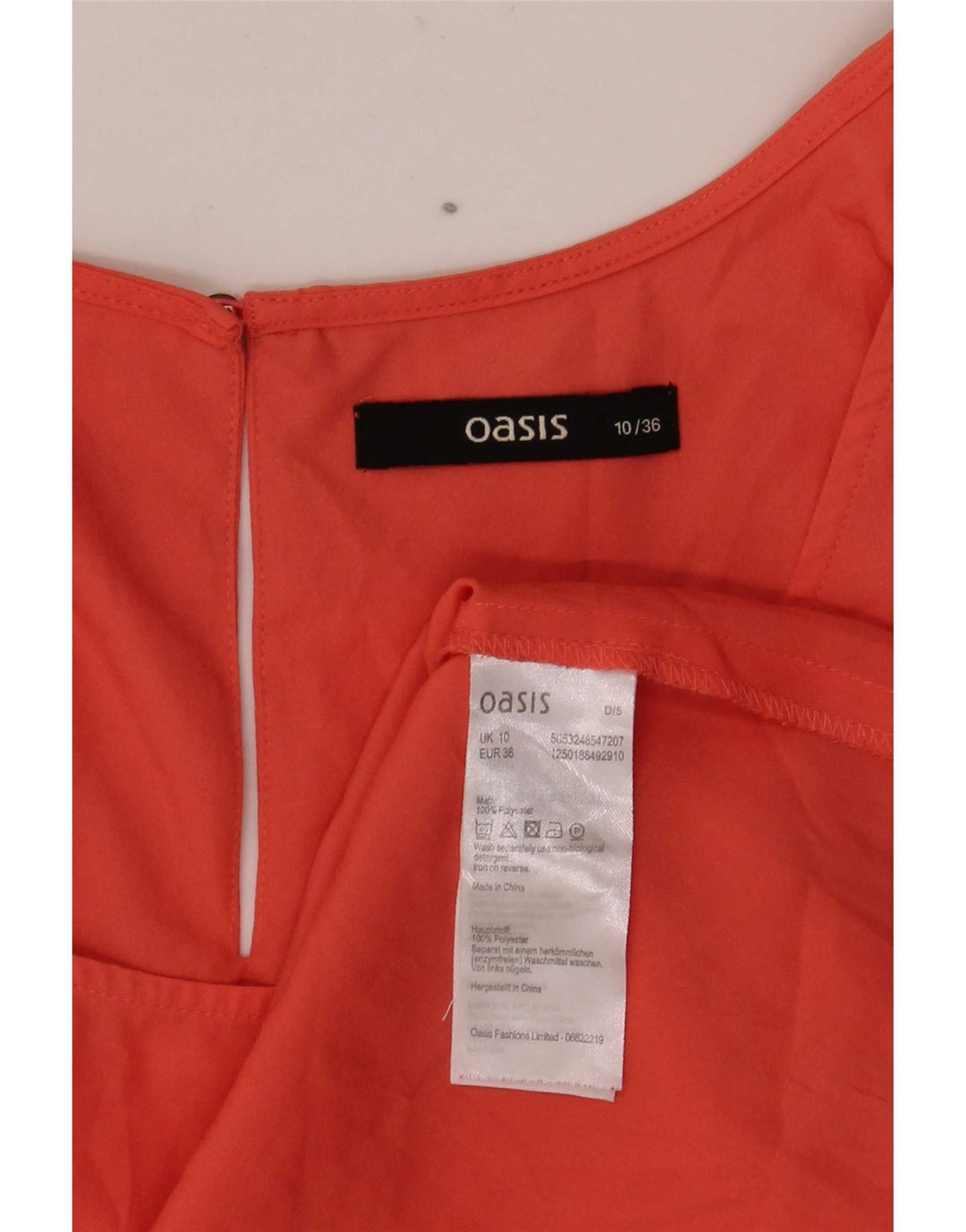 Oasis Chemisier sans manches pour femme UK 10 Petit Orange Polyester