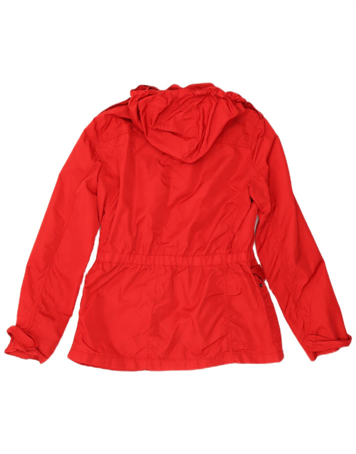 Zara Veste de pluie militaire à capuche pour femme UK 14 Large Rouge Nylon