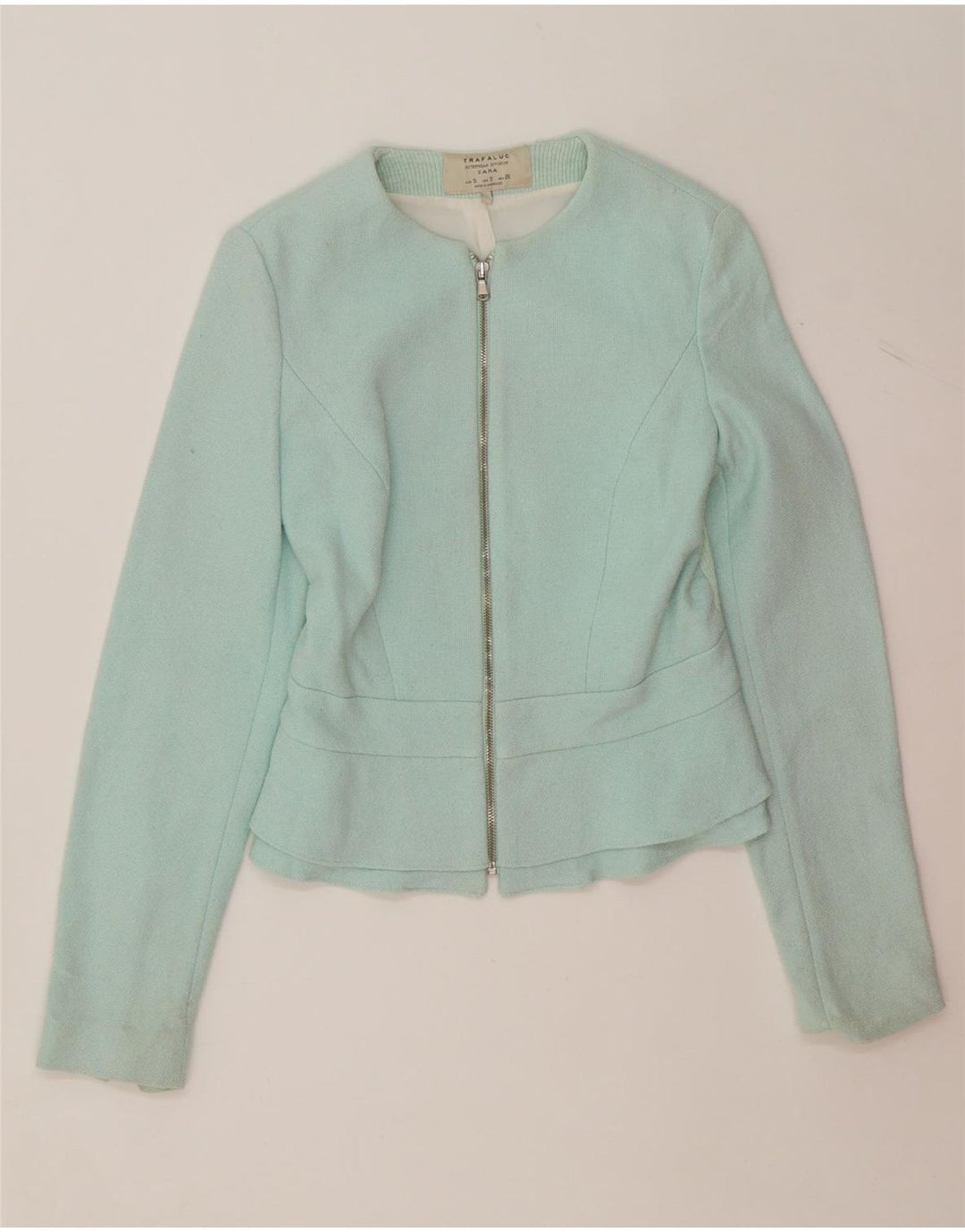 ZARA Womens Trafaluc Crop Blazer Jacket UK 8 Small Blue Viscose Vintage Zara and Second-Hand Zara from Messina Hembry 