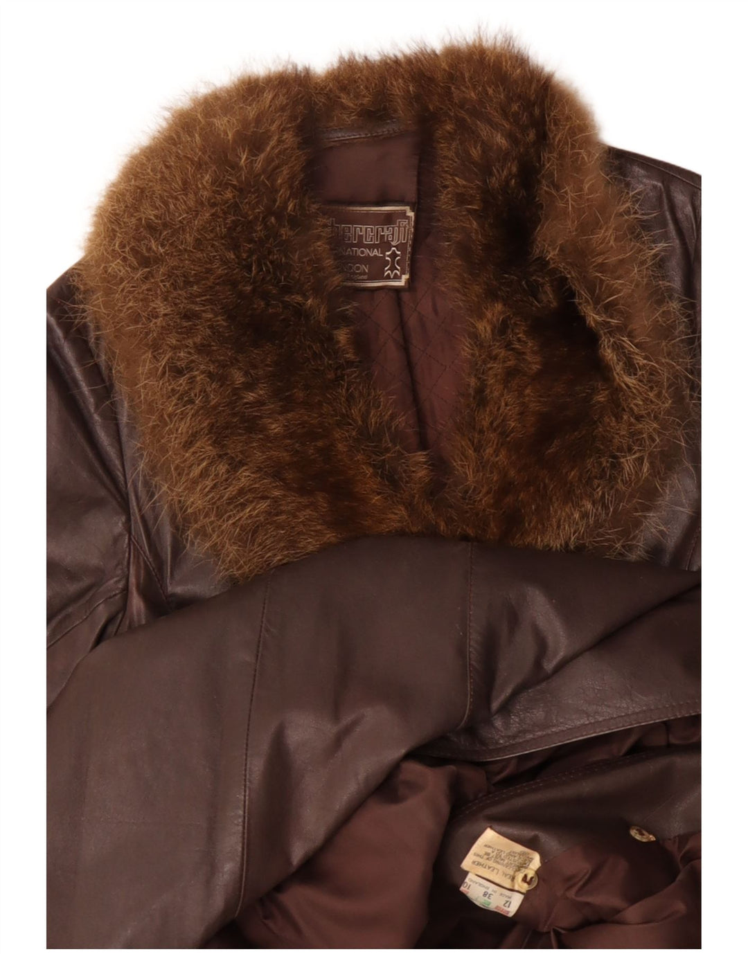 VINTAGE Manteau en cuir femme UK 12 Cuir brun moyen