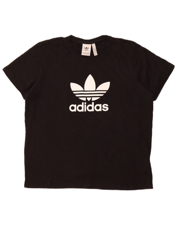 ADIDAS T-shirt graphique pour femme UK 18 XL Noir Coton