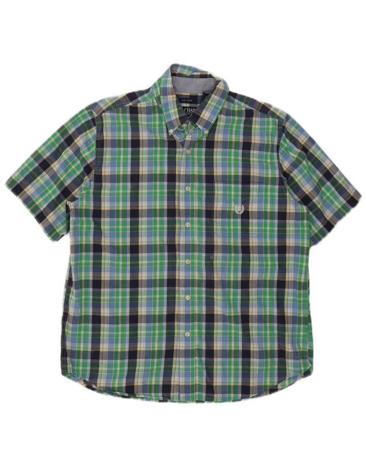 Chaps Chemise à manches courtes pour homme facile d'entretien en coton à carreaux verts