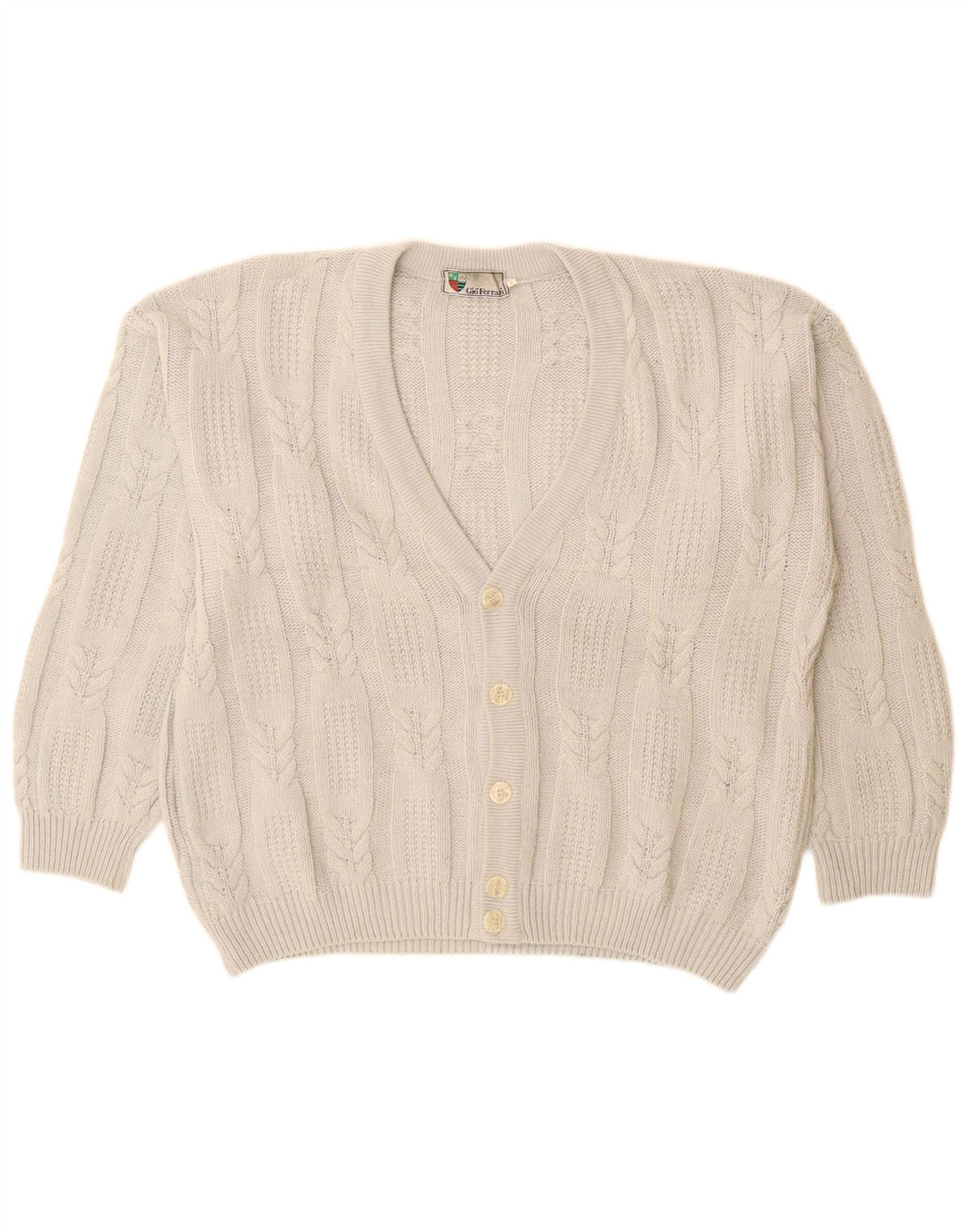 GIO FERRARI Pull Cardigan Homme IT 52 Large Laine d'Alpaga Blanc Cassé