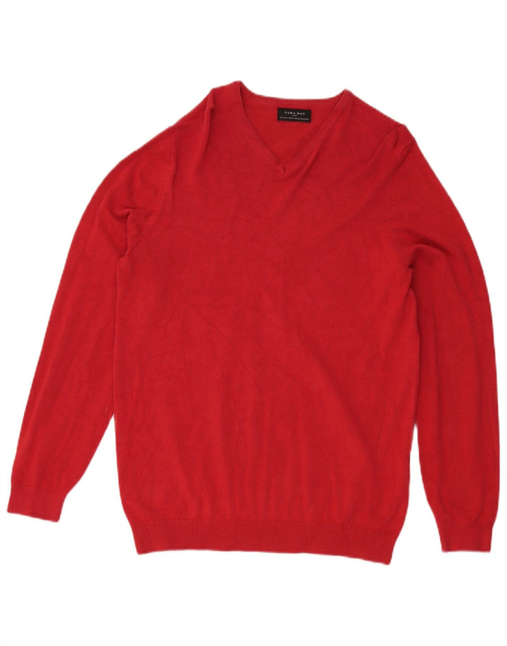 Zara Homme Pull Col V Petit Rouge Viscose