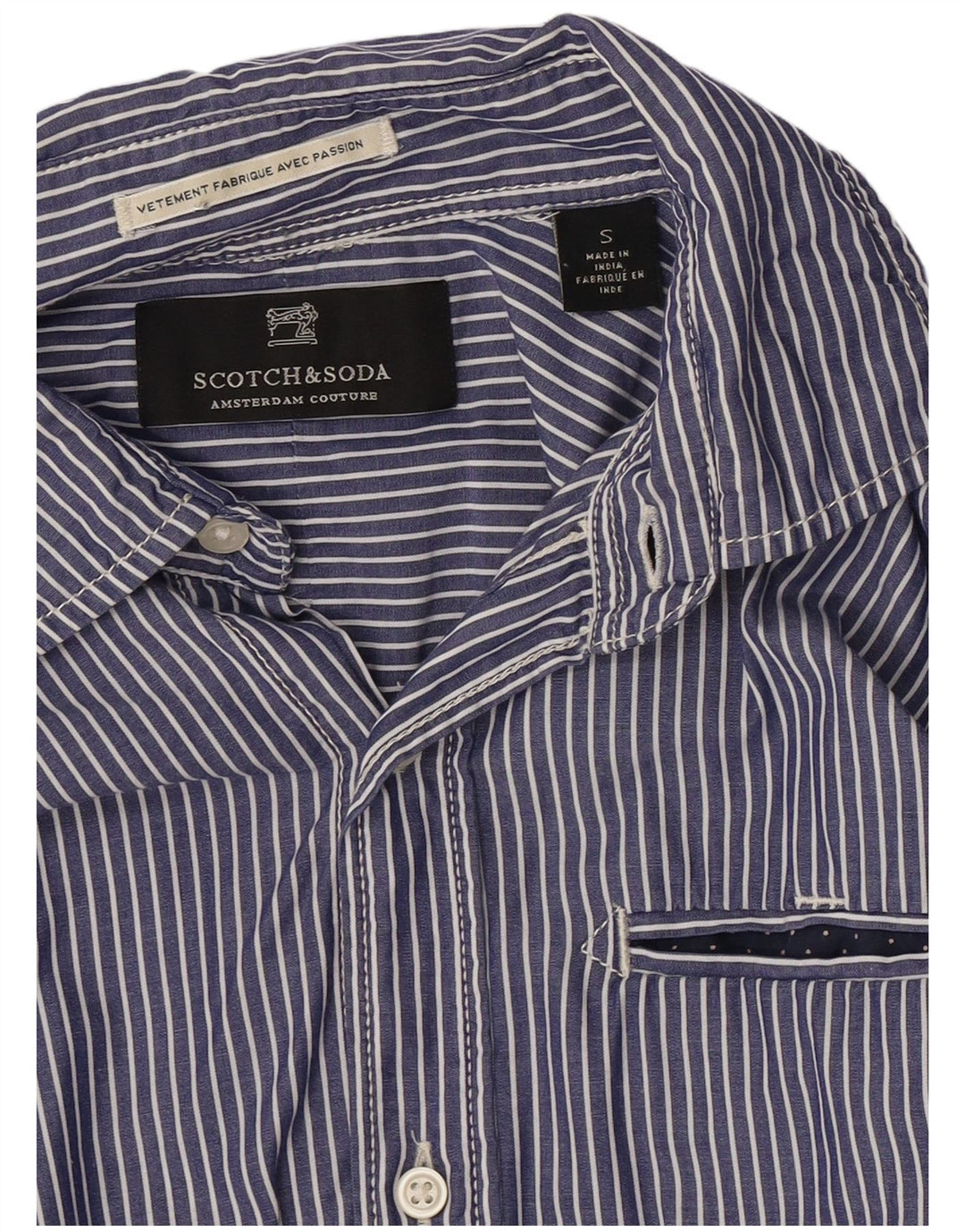 Scotch & Soda Chemise Small Bleu Rayé Coton Homme