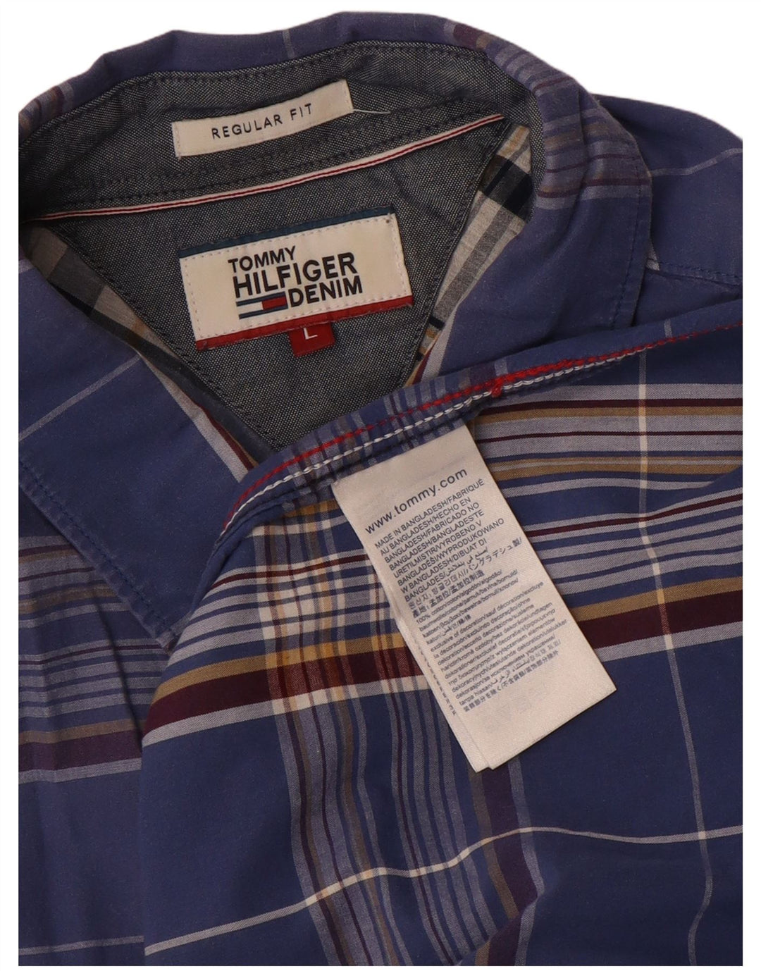Tommy Hilfiger Chemise coupe classique pour homme en coton à carreaux bleus