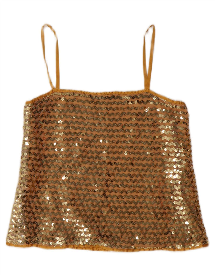 Vintage Femmes Paillettes Crop Cami Top IT 42 Or Moyen
