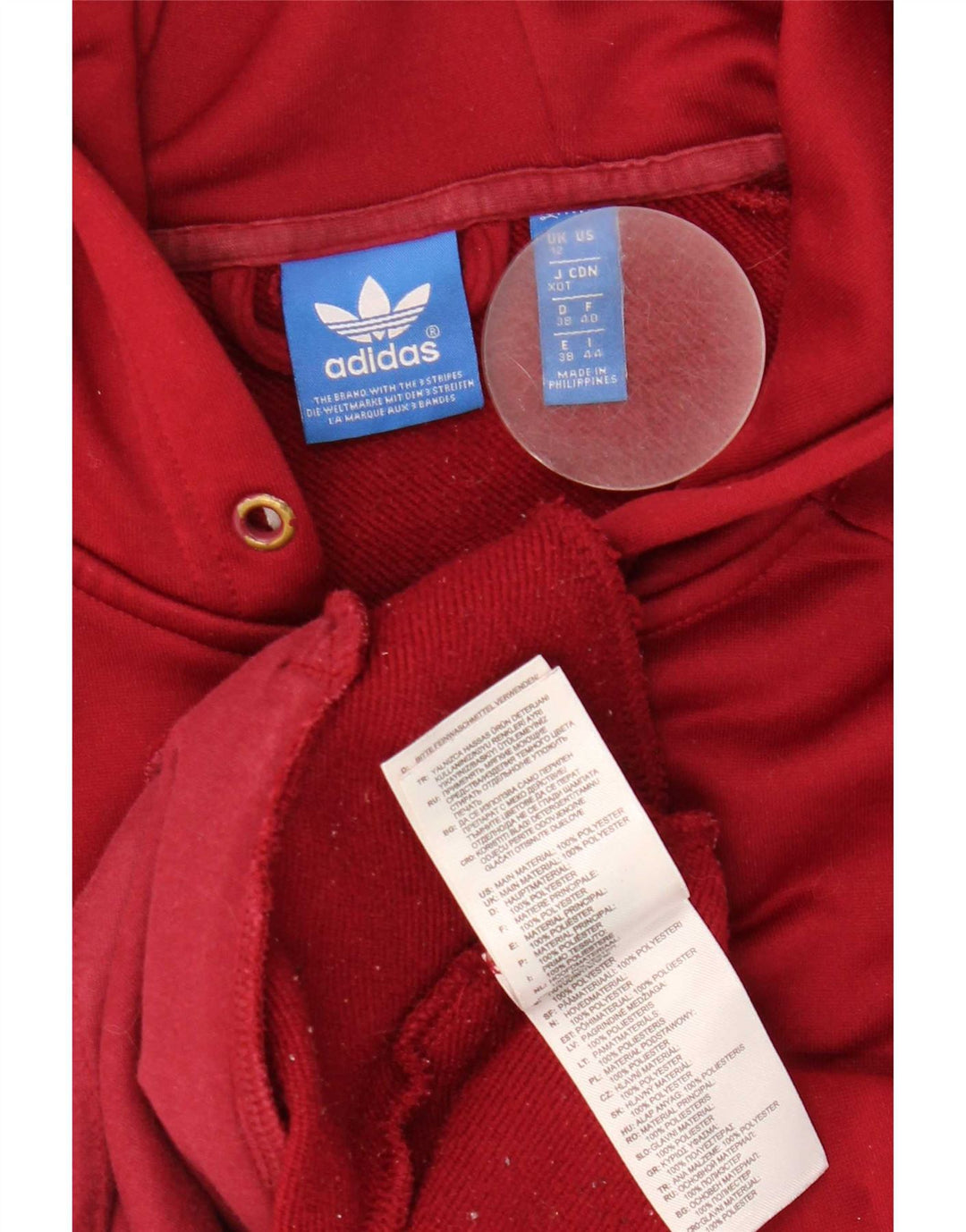 Adidas Pull à capuche zippé pour femme UK 12 Polyester bordeaux moyen